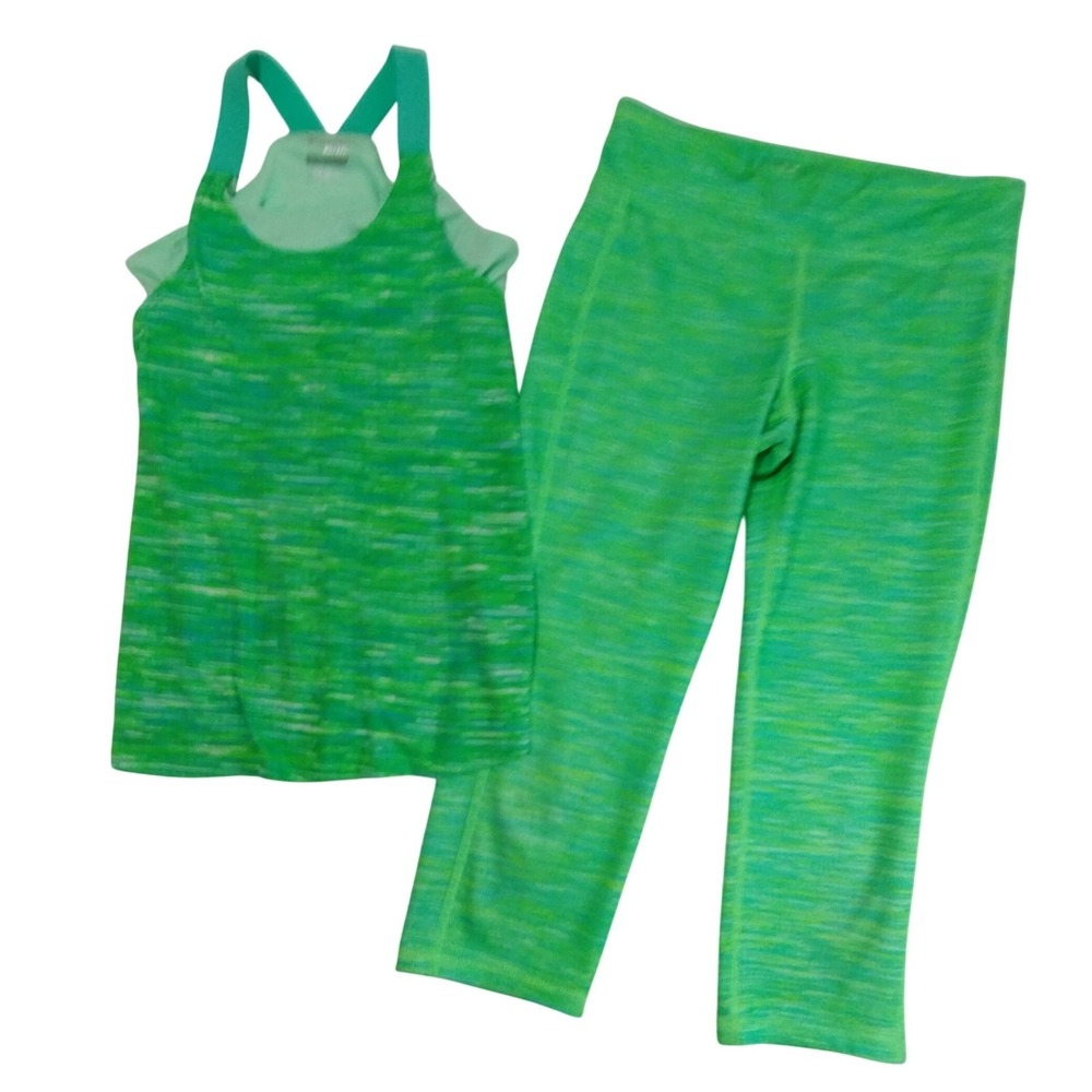 Old Navy Active Go Dry Girls Size Large Green Tank Top Leggings Set Dance Cheer